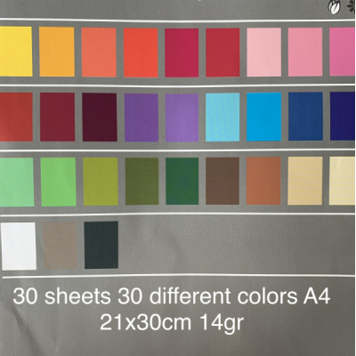 Zijdevloeipapier 30 verschillende kleuren, 30 vel, A4